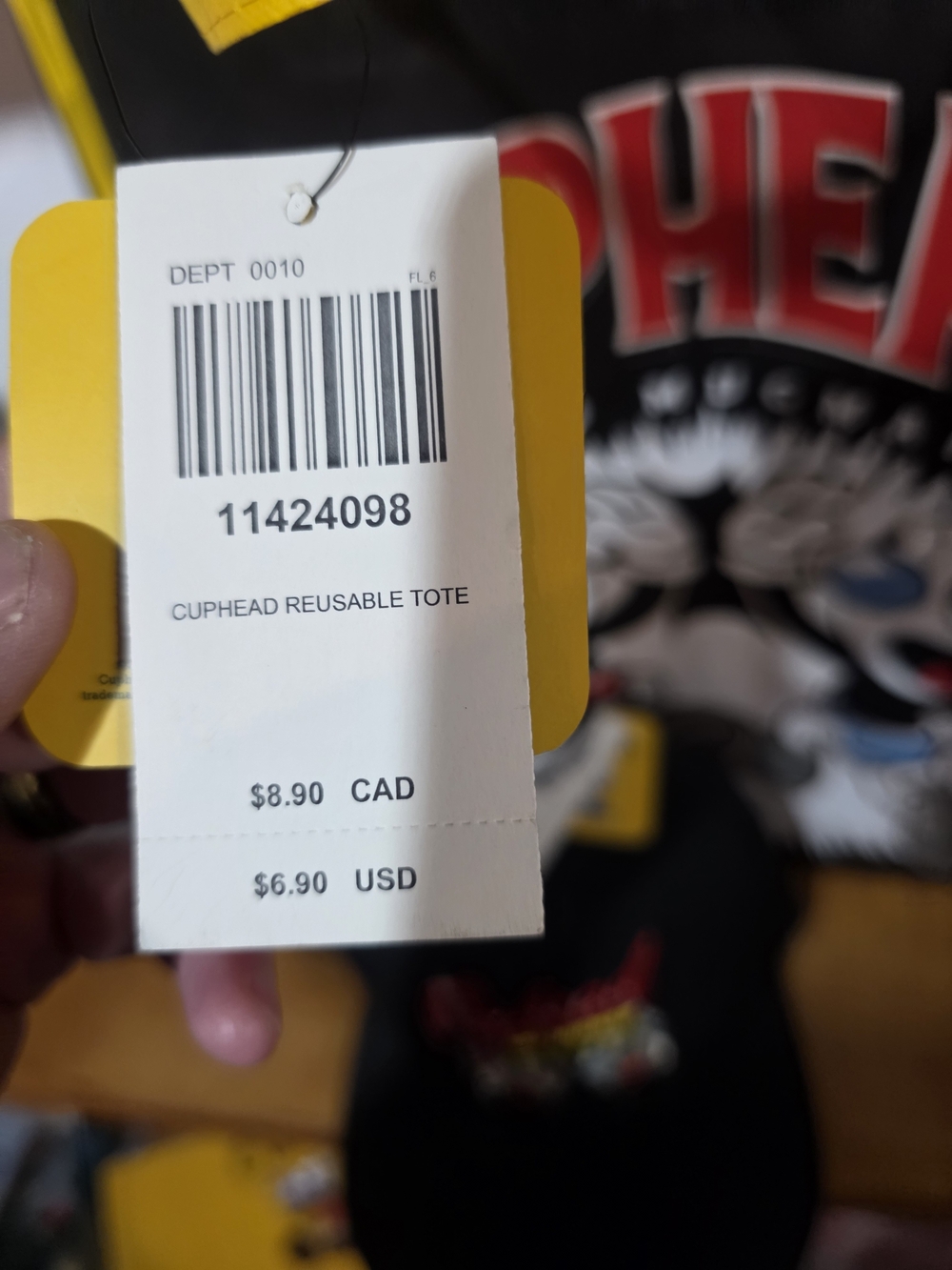 Cuphead Black Tote with Yellow Trim and Matching Black Cap - Picture 2 of 5